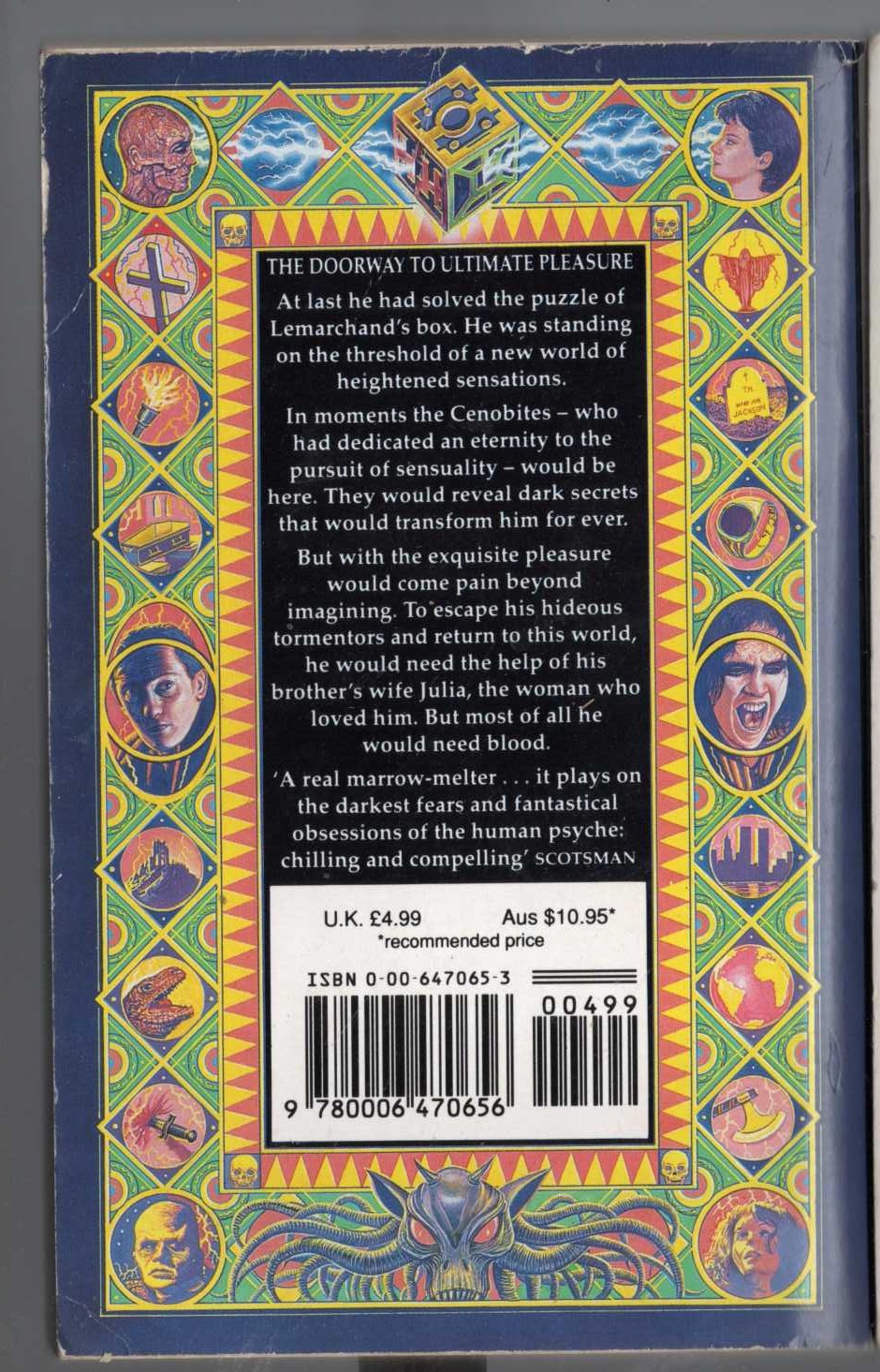 Clive Barker  THE HELLBOUND HEART magnified rear book cover image
