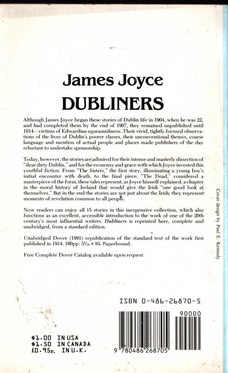 James Joyce  DUBLINERS magnified rear book cover image