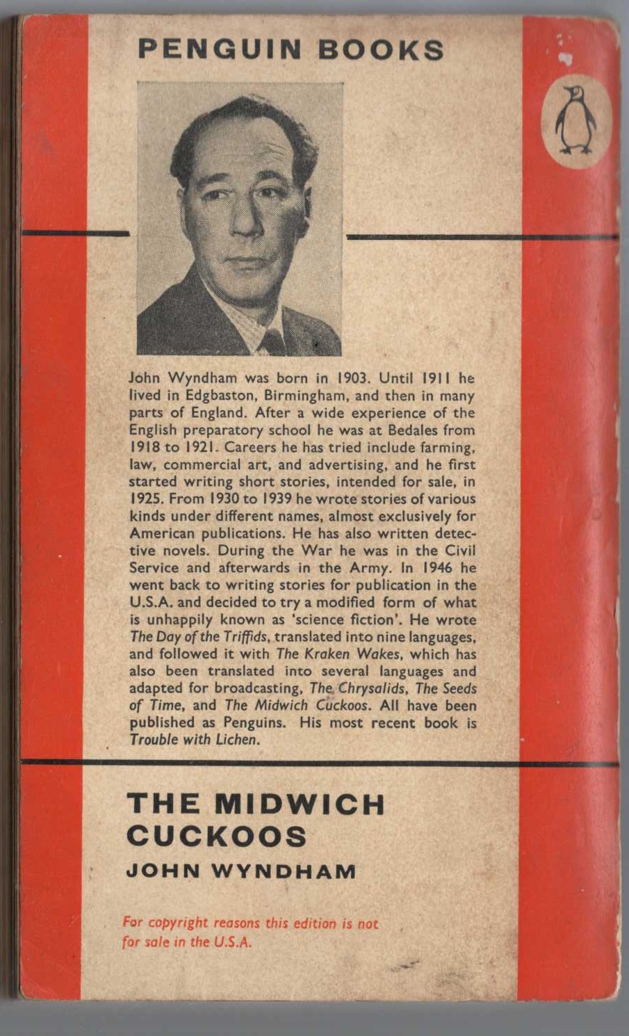 John Wyndham  THE MIDWICH CUCKOOS (Film tie-in) magnified rear book cover image