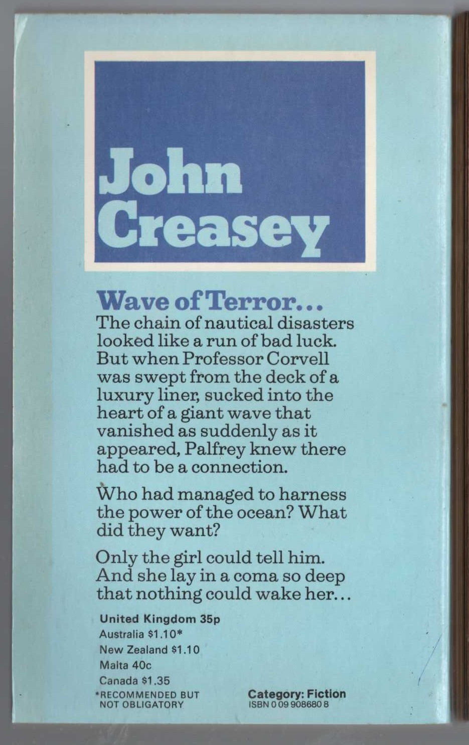 John Creasey  THE DEPTHS (Doctor Palfrey) magnified rear book cover image