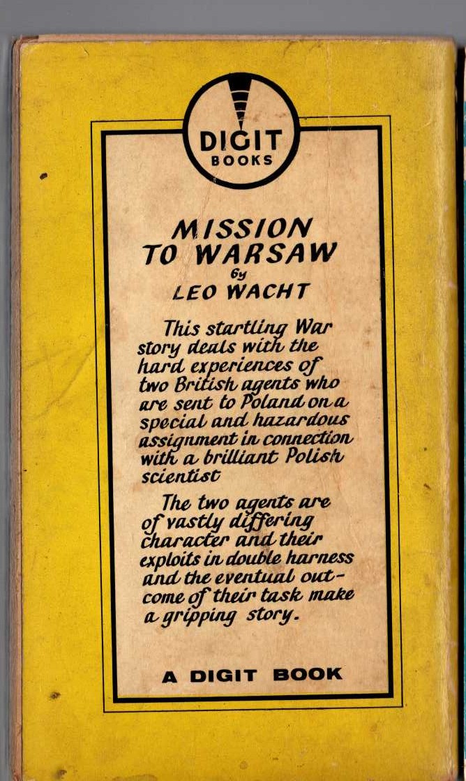 Leo Wacht  MISSION TO WARSAW magnified rear book cover image