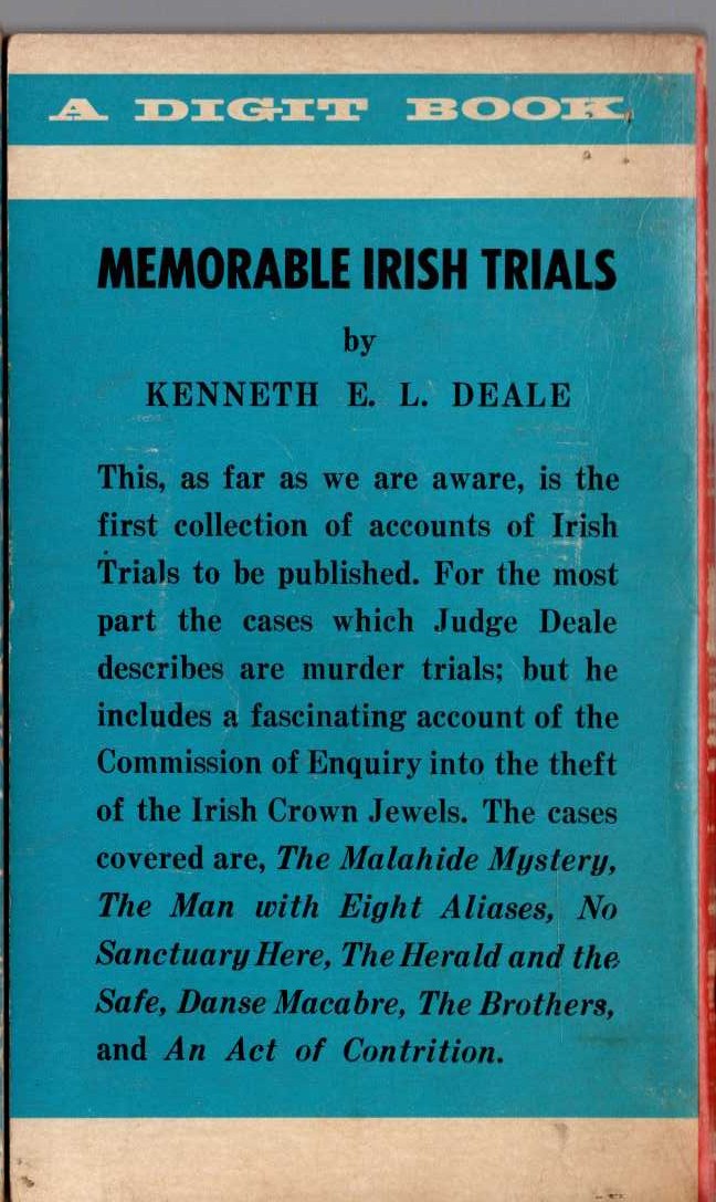 Kenneth E.L. Deale  MEMORABLE IRISH TRIALS magnified rear book cover image