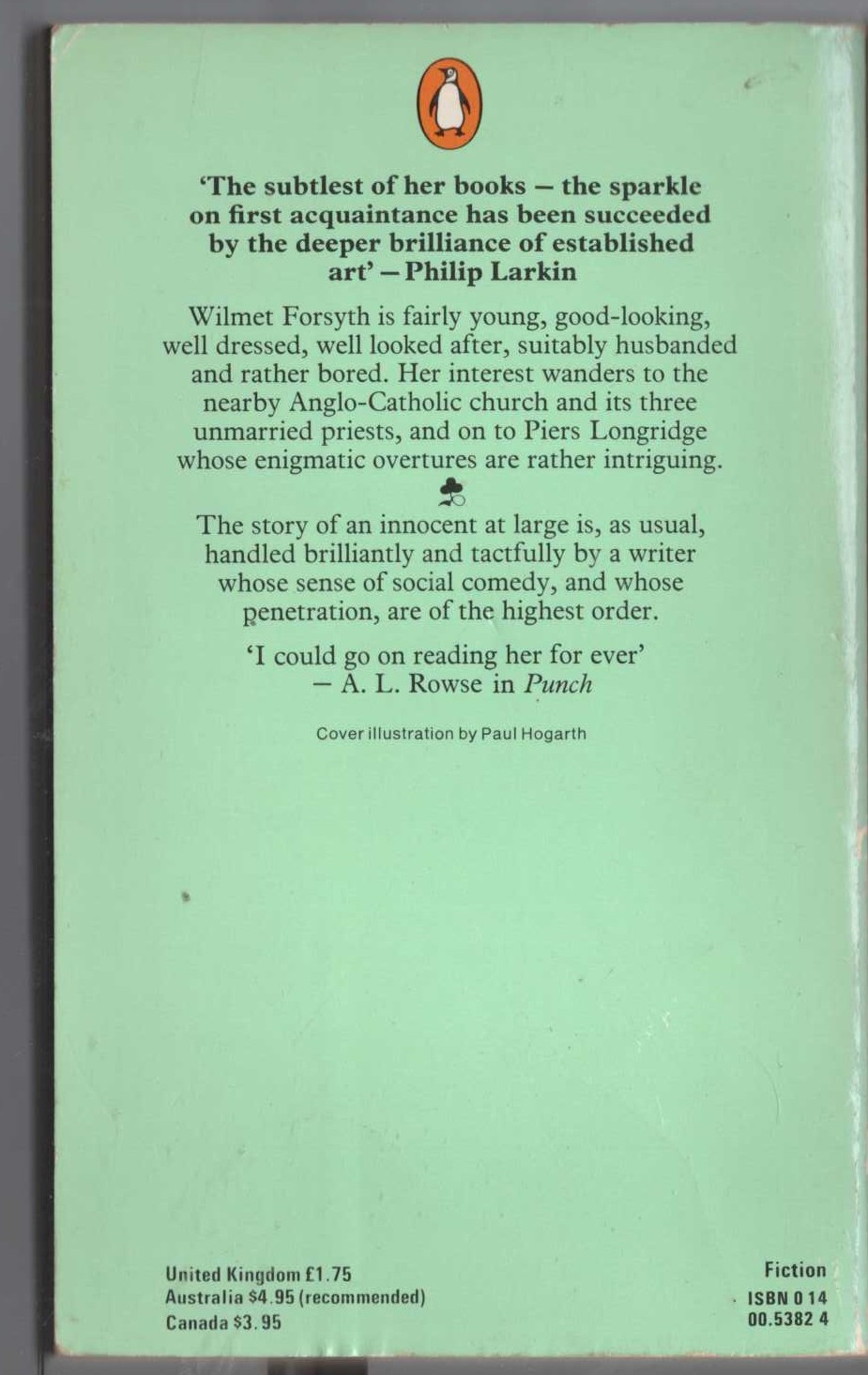 Barbara Pym  A GLASS OF BLESSINGS magnified rear book cover image