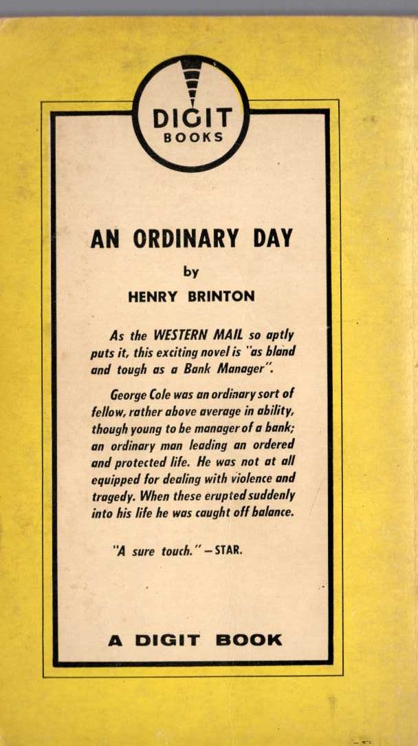 Henry Brinton  AN ORDINARY DAY magnified rear book cover image