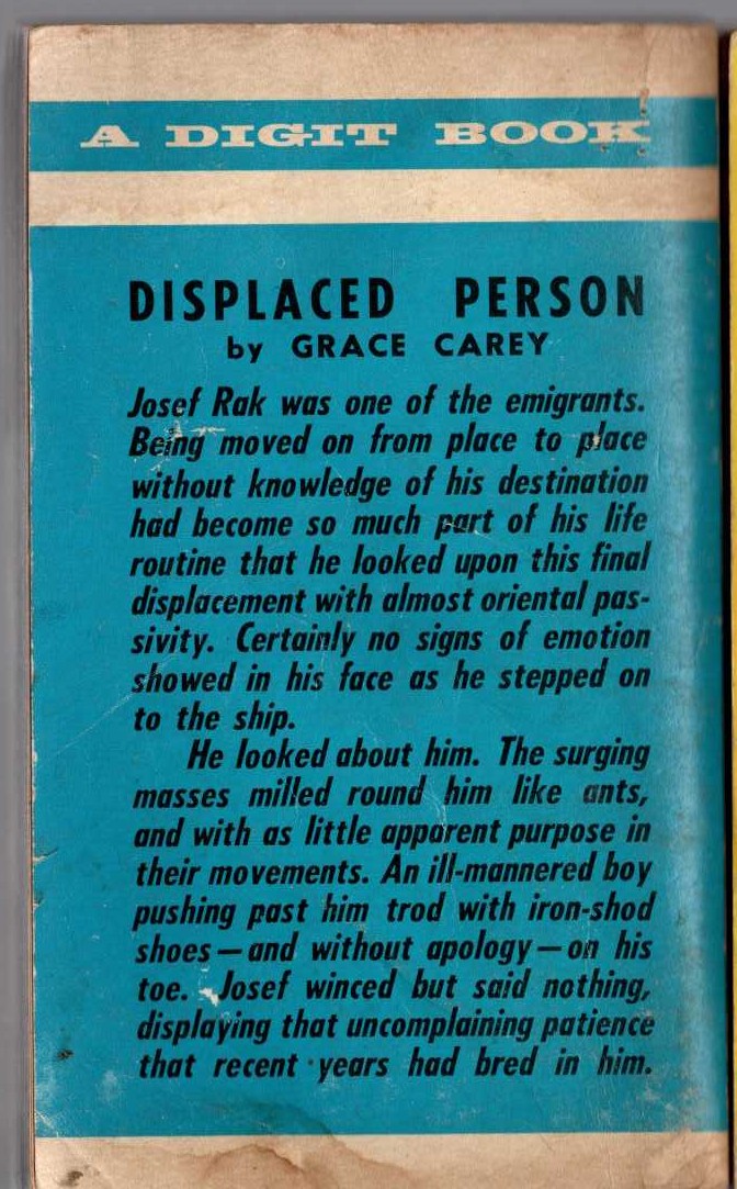 Grace Carey  DISPLACED PERSON magnified rear book cover image
