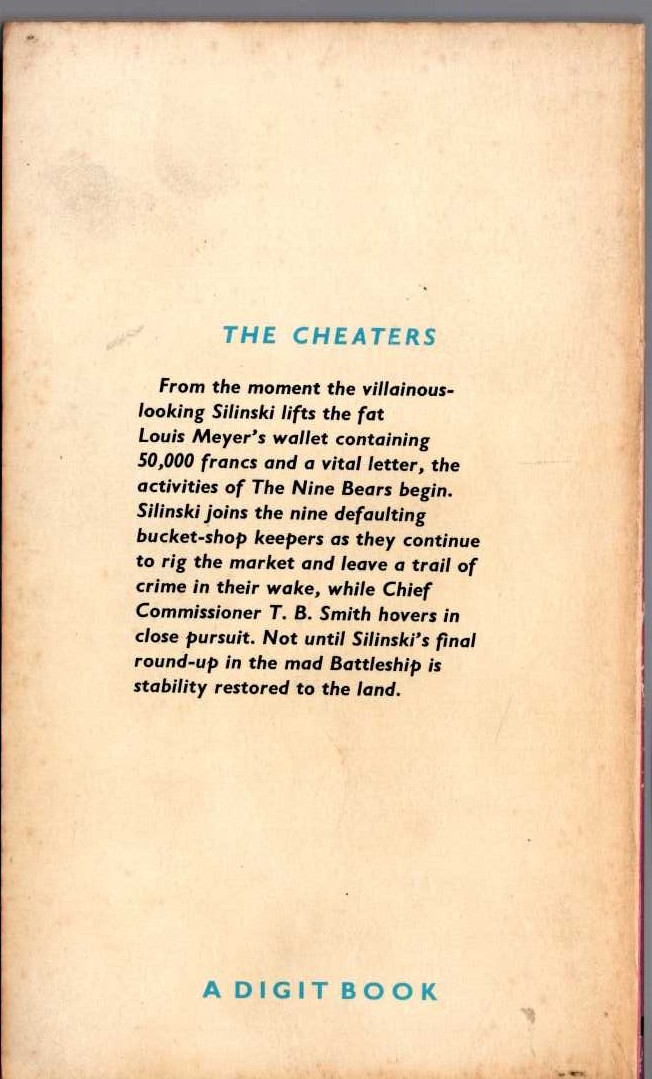 Edgar Wallace  THE CHEATERS magnified rear book cover image