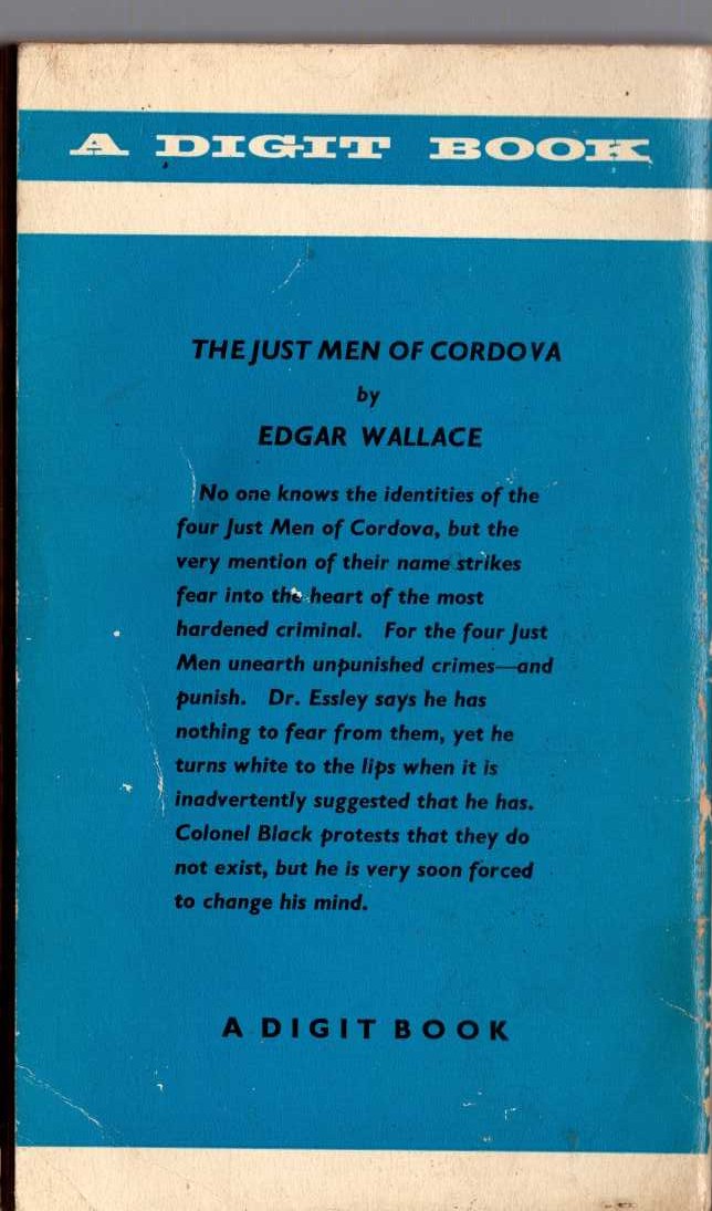Edgar Wallace  THE JUST MEN OF CORDOVA magnified rear book cover image