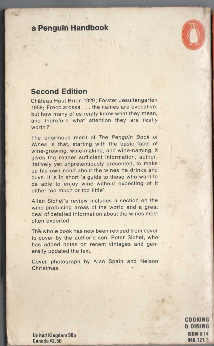Allan Sichel  THE PENGUIN BOOK OF WINES magnified rear book cover image