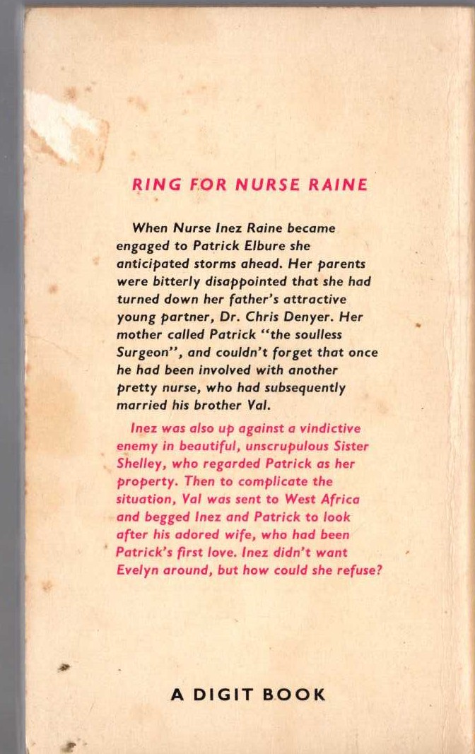 Theresa Charles  RING FOR NURSE RAINE magnified rear book cover image