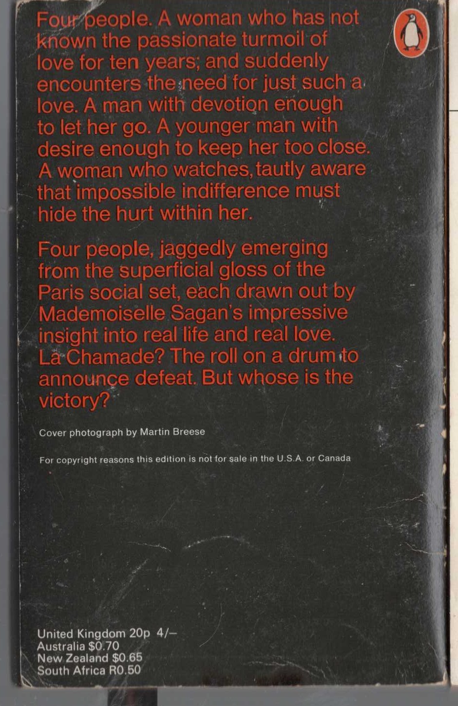 Francoise Sagan  LA CHAMADE magnified rear book cover image