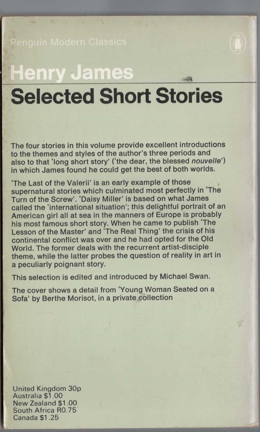 Henry James  SELECTED SHORT STORIES magnified rear book cover image