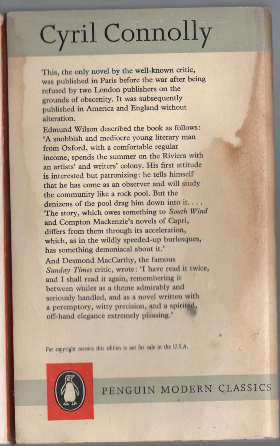 Cyril Connolly  THE ROCK POOL magnified rear book cover image