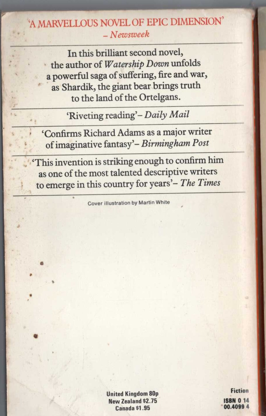 Richard Adams  SHARDIK magnified rear book cover image