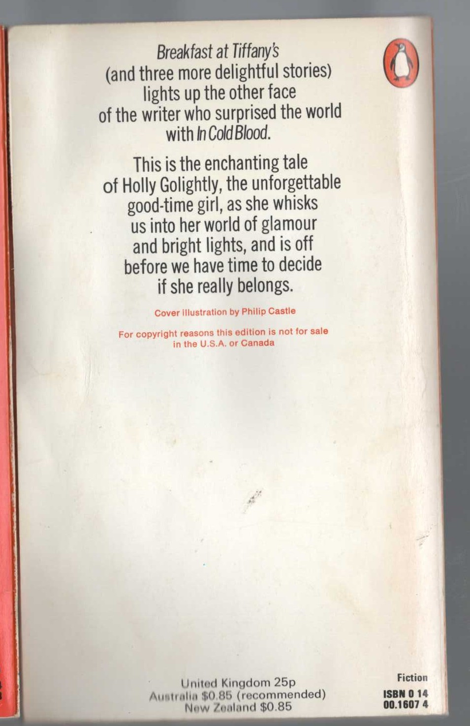 Truman Capote  BREAKFAST AT TIFFANY'S magnified rear book cover image