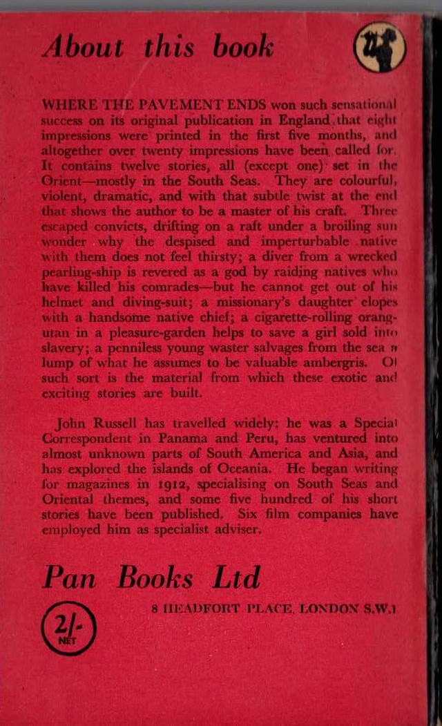 John Russell  WHERE THE PAVEMENT ENDS magnified rear book cover image