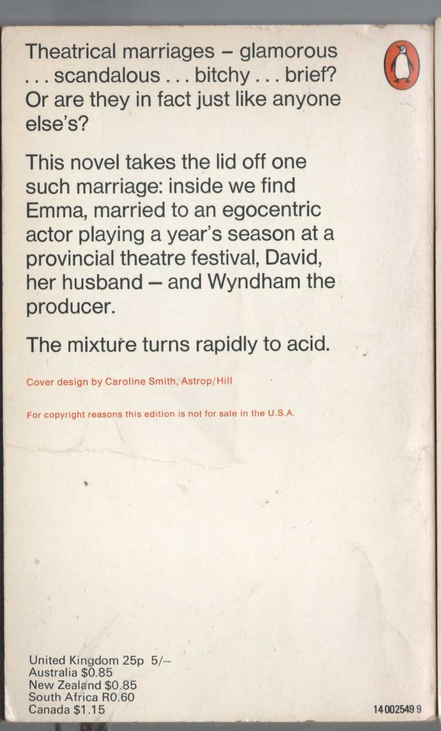 Margaret Drabble  THE GARRICK YEAR magnified rear book cover image