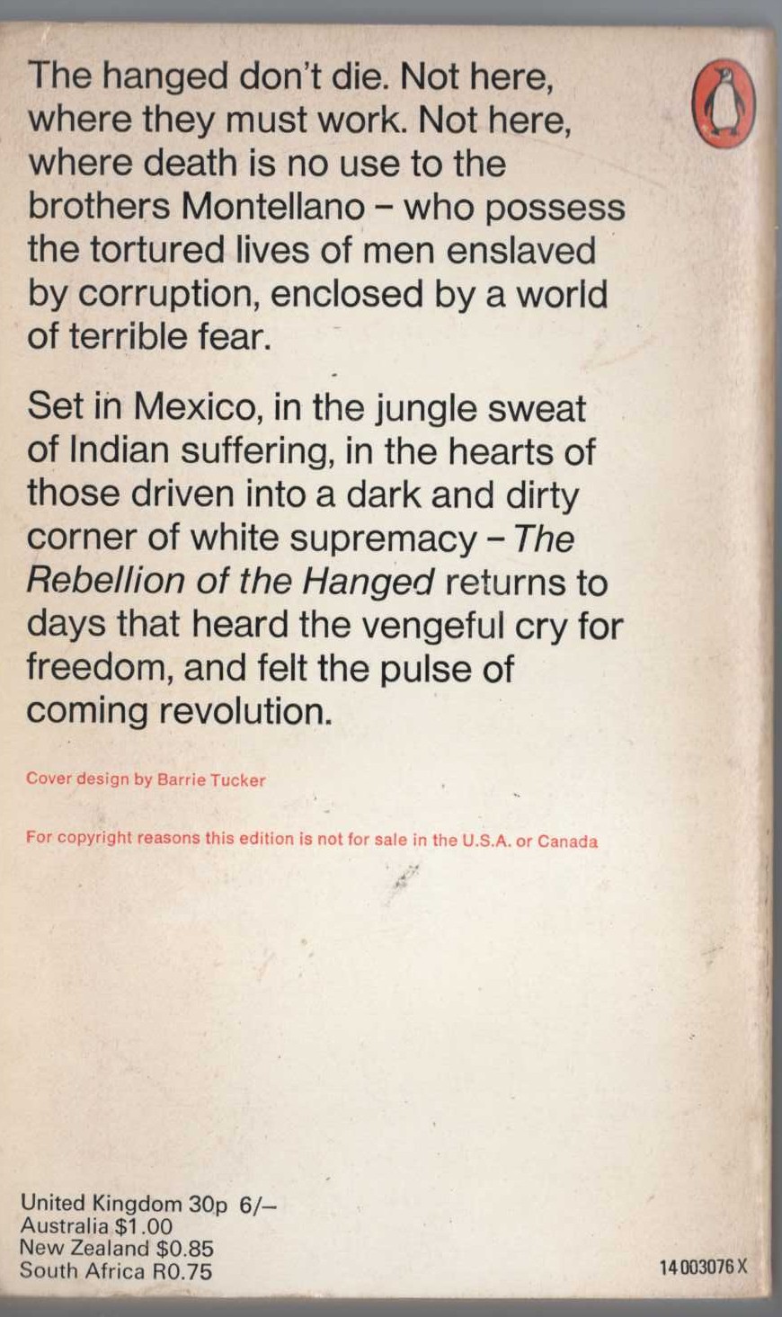 B. Traven  THE REBELLION OF THE HANGED magnified rear book cover image