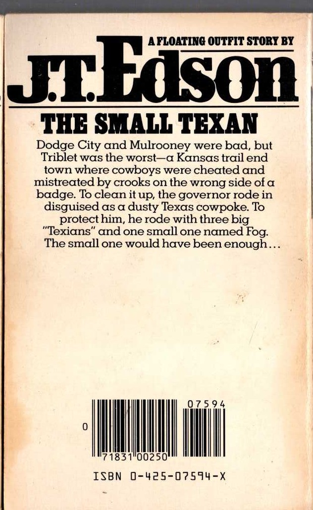 J.T. Edson  THE SMALL TEXAN magnified rear book cover image