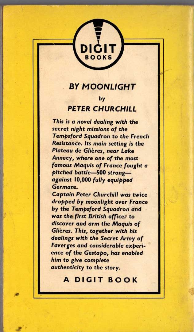 Peter Churchill  BY MOONLIGHT magnified rear book cover image