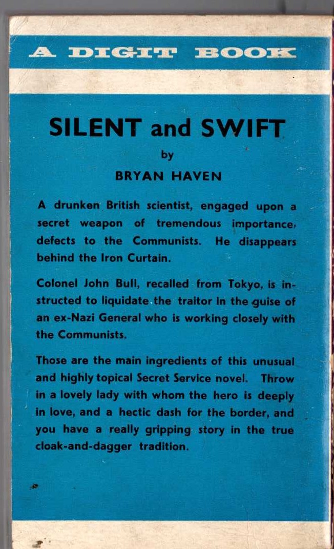 Bryan Haven  SILENT AND SWIFT magnified rear book cover image