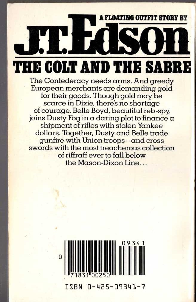 J.T. Edson  THE COLT AND THE SABRE magnified rear book cover image