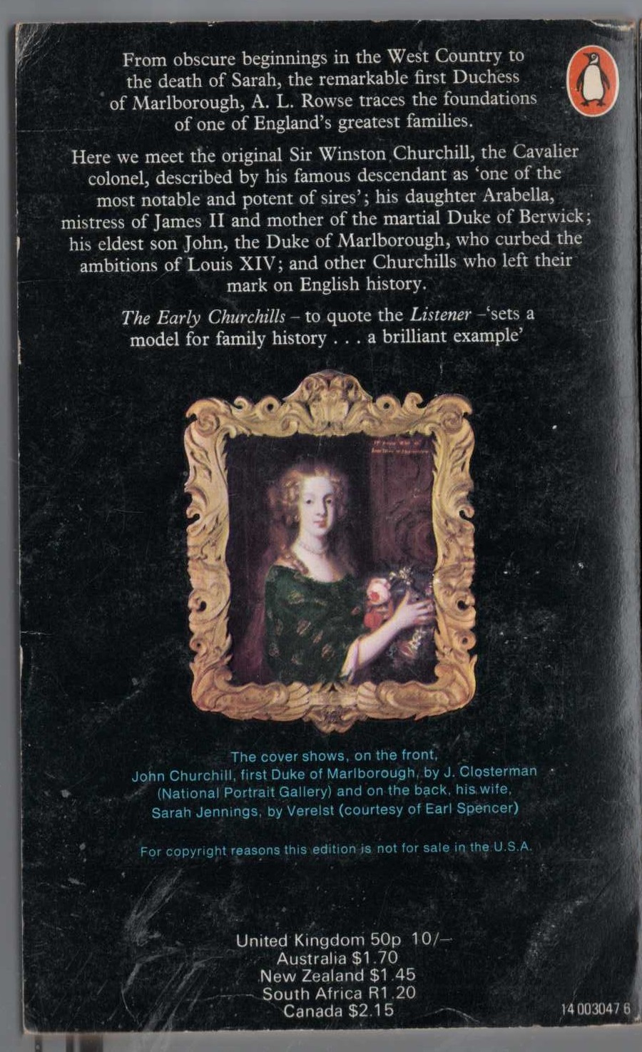 A.L. Rowse  THE EARLY CHURCHILLS magnified rear book cover image