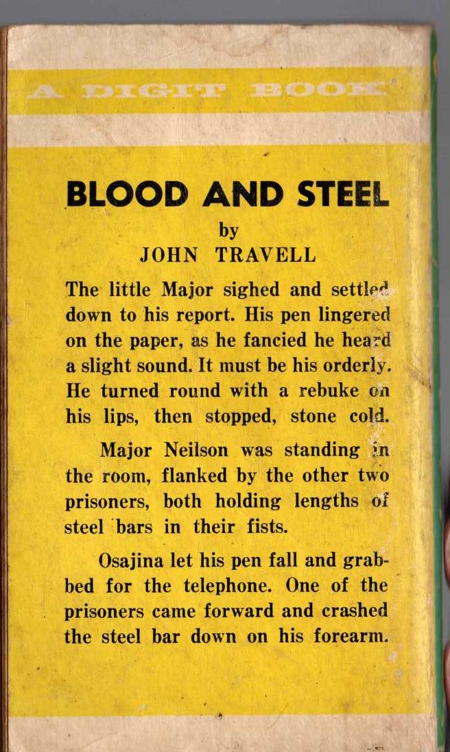John Travell  BLOOD AND STEEL magnified rear book cover image