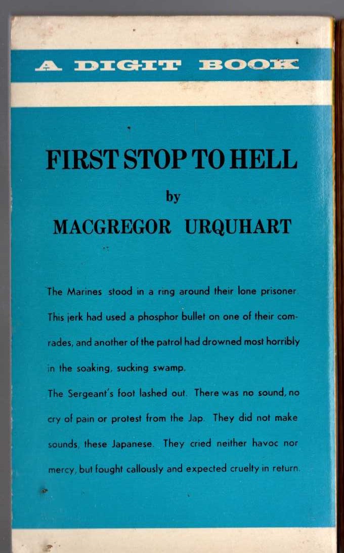 Macgregor Urquhart  FIRST STOP TO HELL magnified rear book cover image