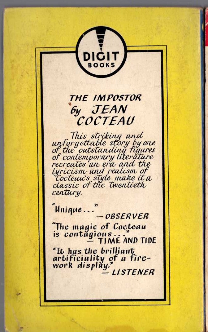 Jean Cocteau  THE IMPOSTER magnified rear book cover image