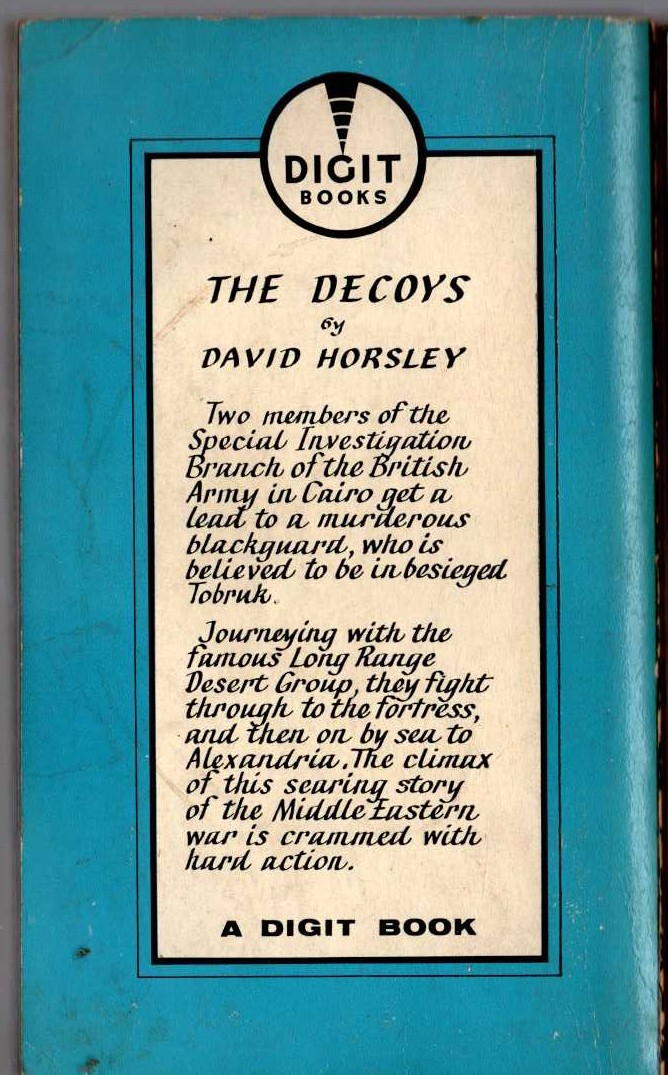 David Horsley  THE DECOYS magnified rear book cover image