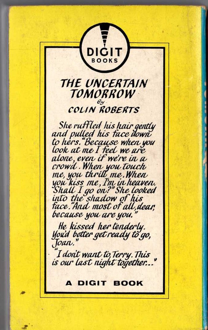 Colin Roberts  THE UNCERTAIN TOMORROW magnified rear book cover image
