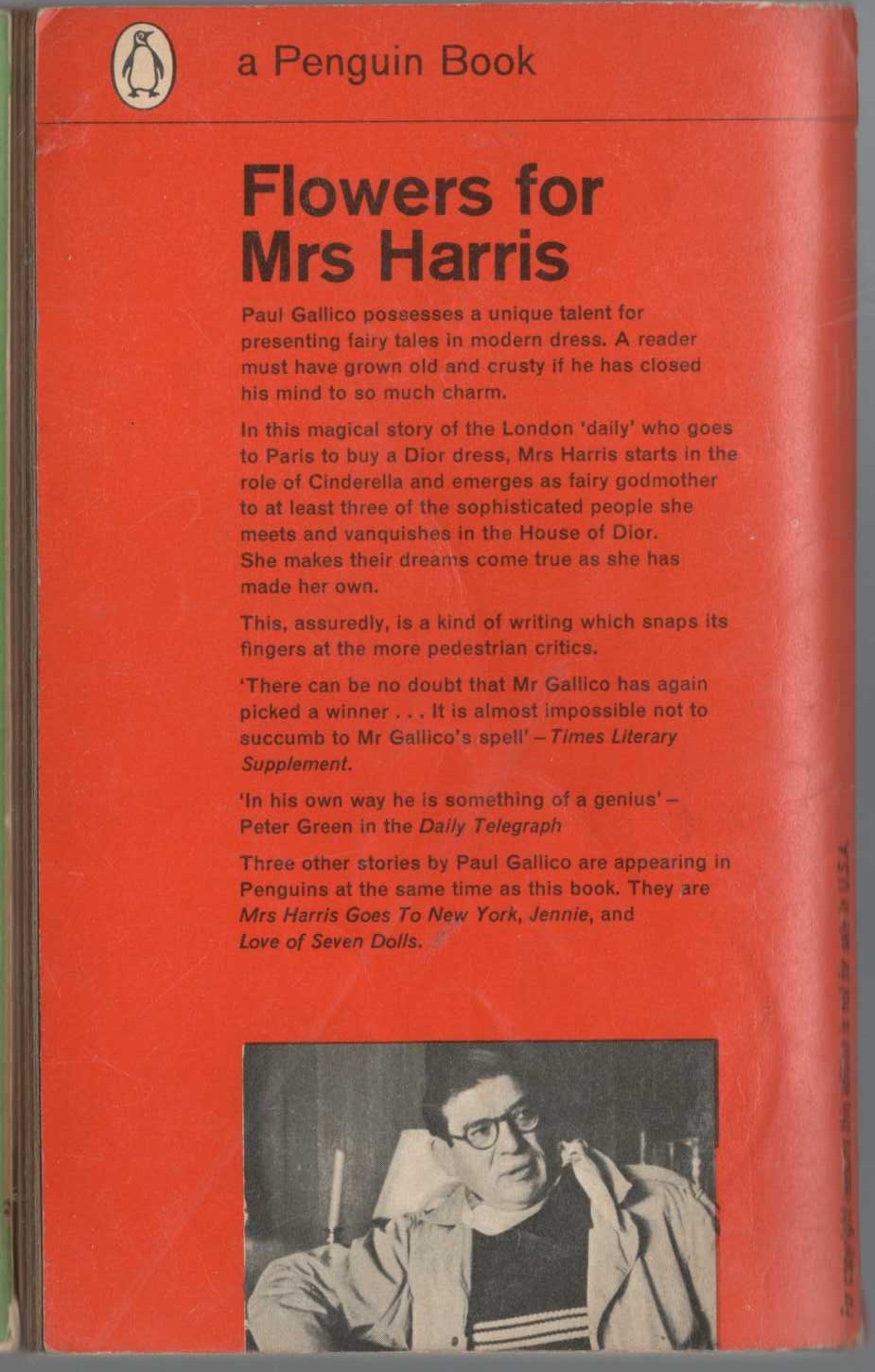 Paul Gallico  FLOWERS FOR MRS HARRIS magnified rear book cover image