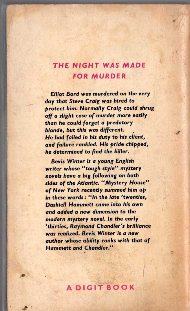 Bevis Wiinter  THE NIGHT WAS MADE FOR MURDER magnified rear book cover image
