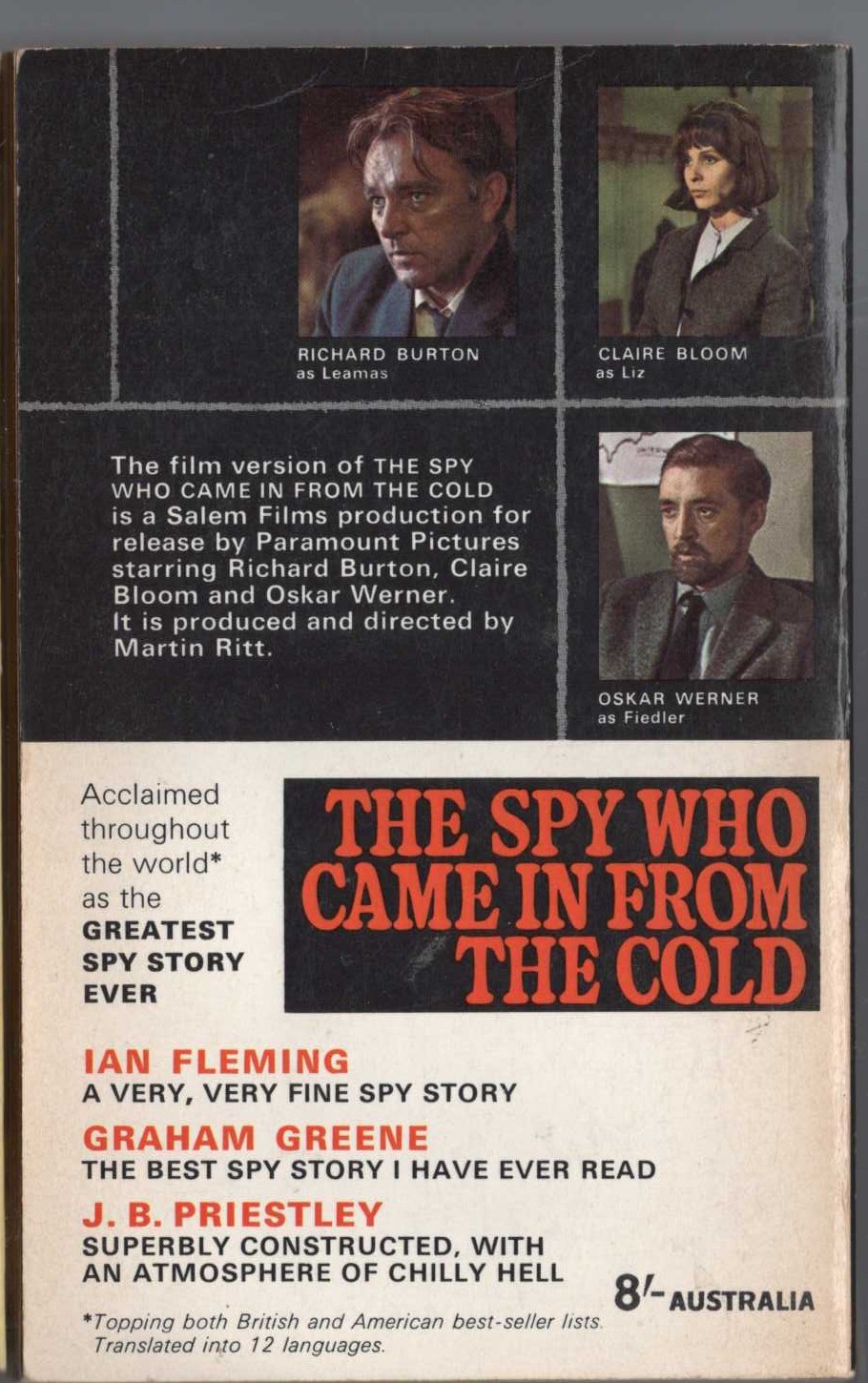 John Le Carre  THE SPY WHO CAME IN FROM THE COLD (Film tie-in) magnified rear book cover image