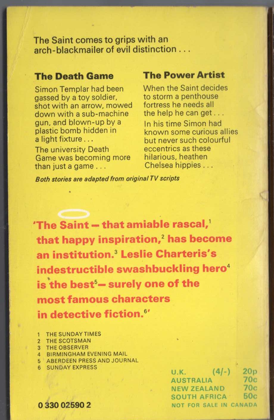 Leslie Charteris  THE SAINT ON TV magnified rear book cover image