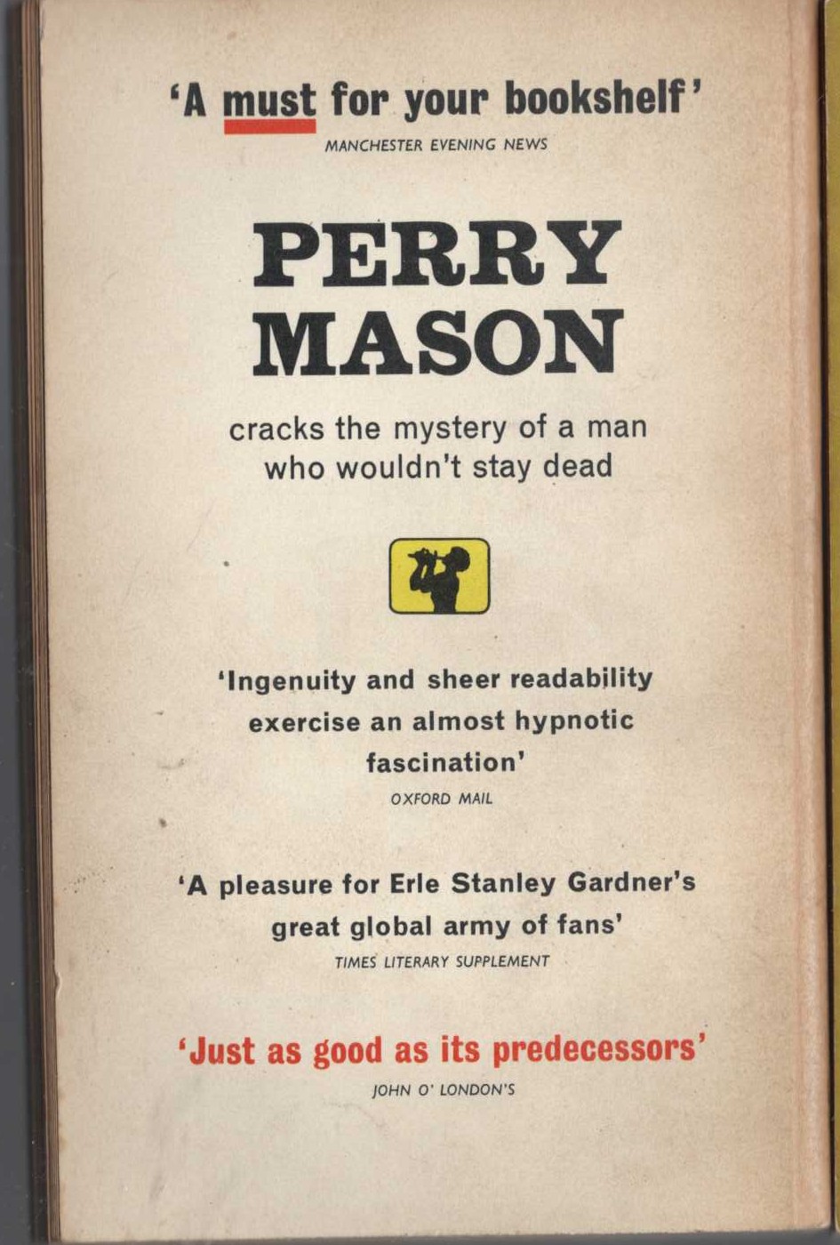 Erle Stanley Gardner  THE CASE OF THE RUNAWAY CORPSE magnified rear book cover image