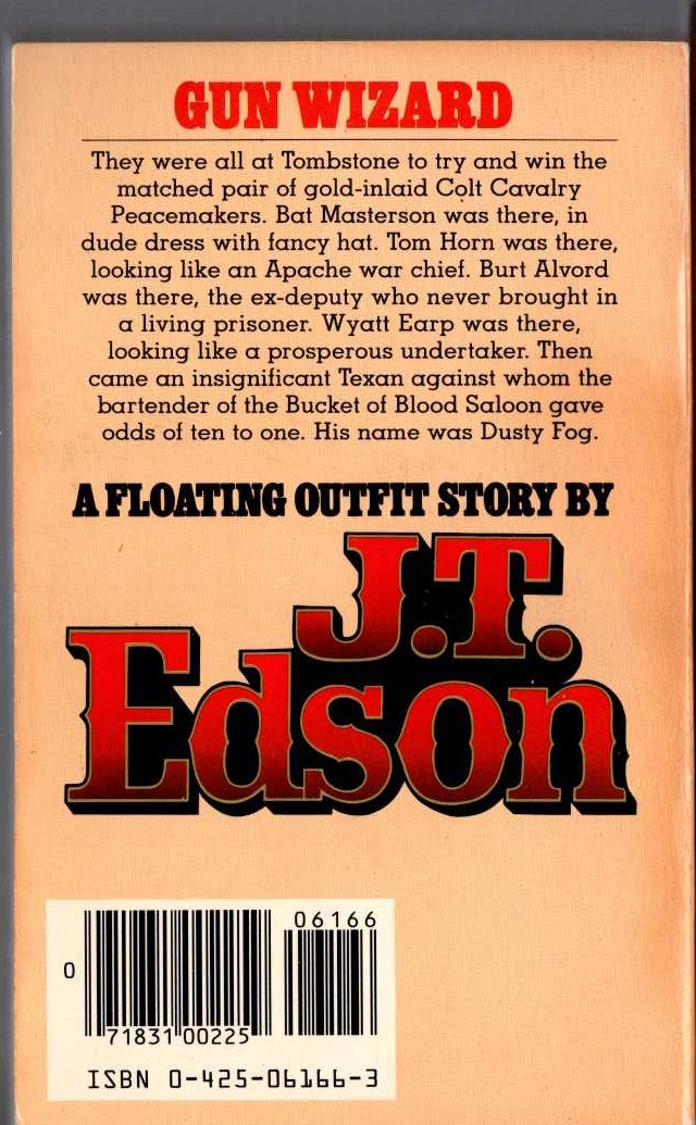 J.T. Edson  GUN WIZARD magnified rear book cover image