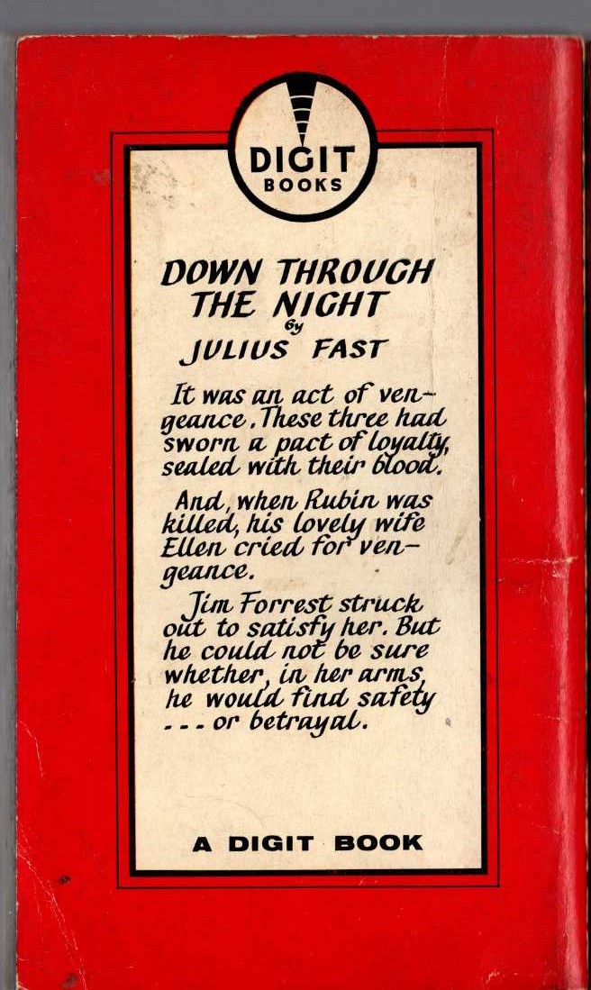 Julius Fast  DOWN THROUGH THE NIGHT magnified rear book cover image