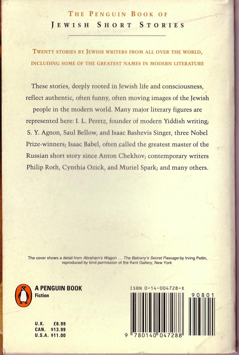Emanuel Litvinoff (Edits) THE PENGUIN BOOK OF JEWISH SHORT STORIES magnified rear book cover image
