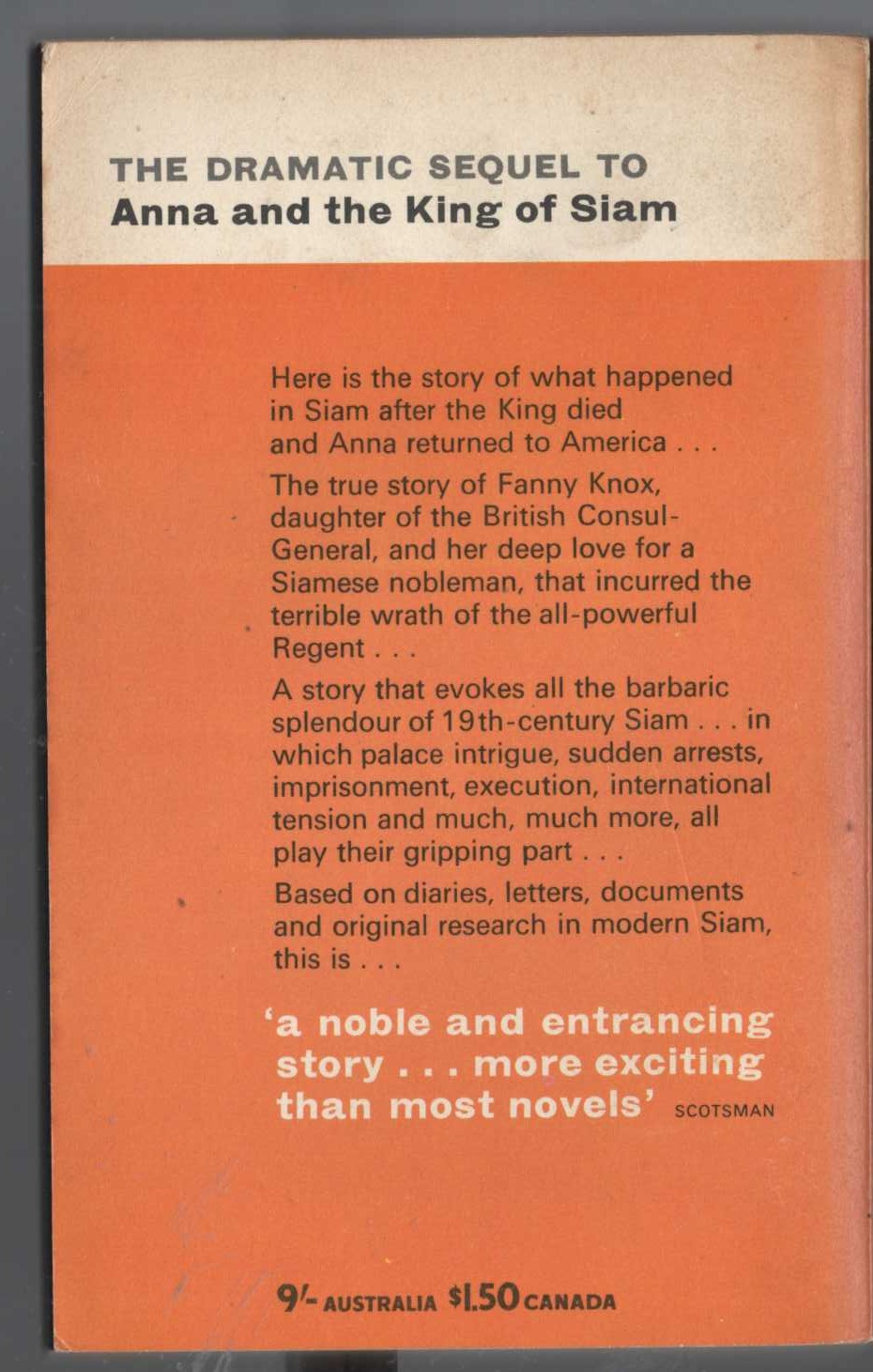 R.J. Minney  FANNY AND THE REGENT OF SIAM magnified rear book cover image