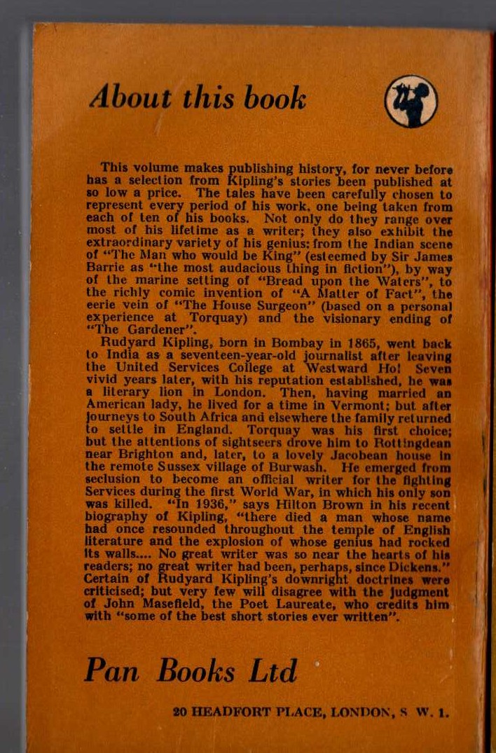 Rudyard Kipling  TEN STORIES magnified rear book cover image