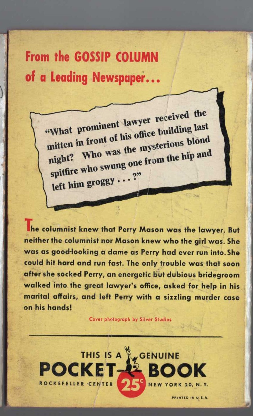 Erle Stanley Gardner  THE CASE OF THE DUBIOUS BRIDEGROOM magnified rear book cover image