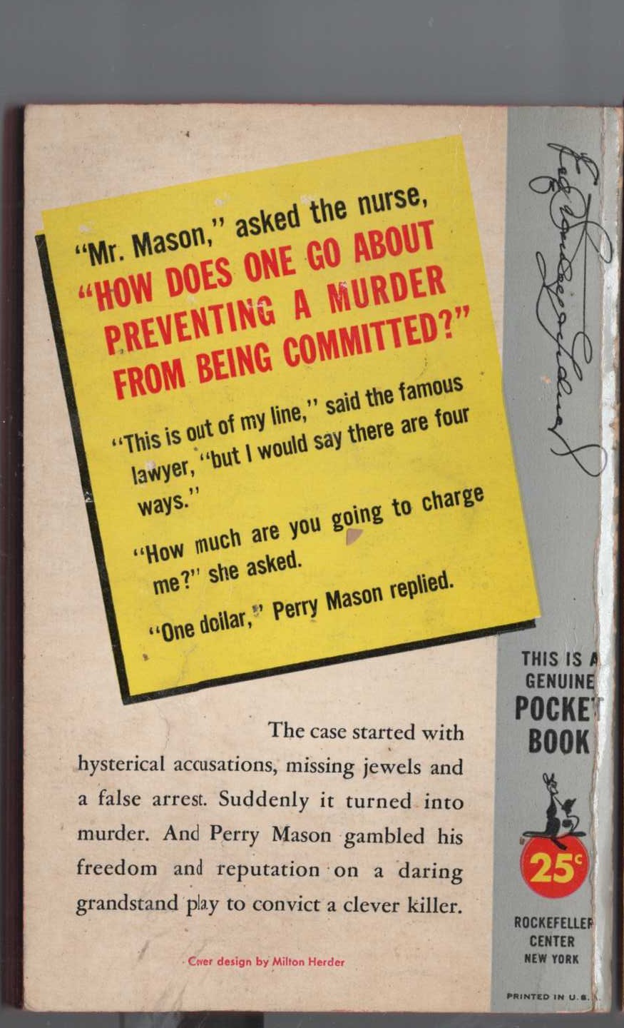 Erle Stanley Gardner  THE CASE OF THE FIERY FINGERS magnified rear book cover image