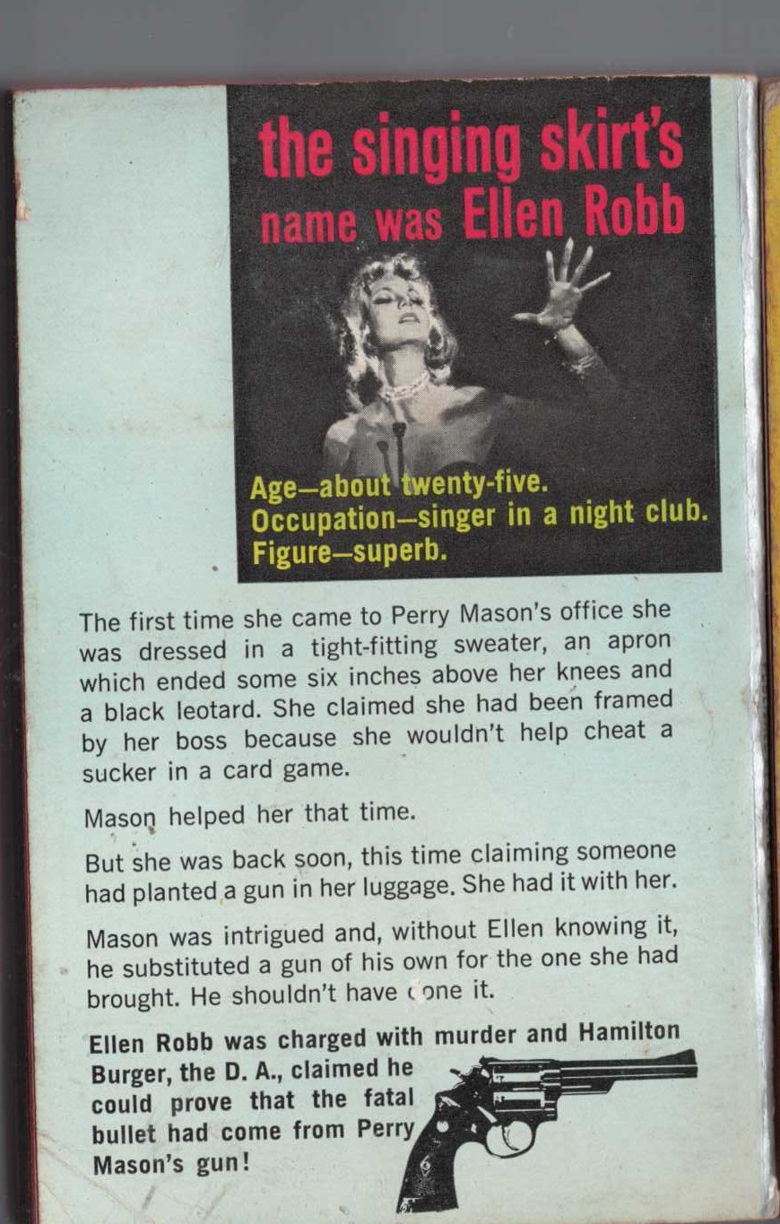 Erle Stanley Gardner  THE CASE OF THE SINGING SKIRT magnified rear book cover image