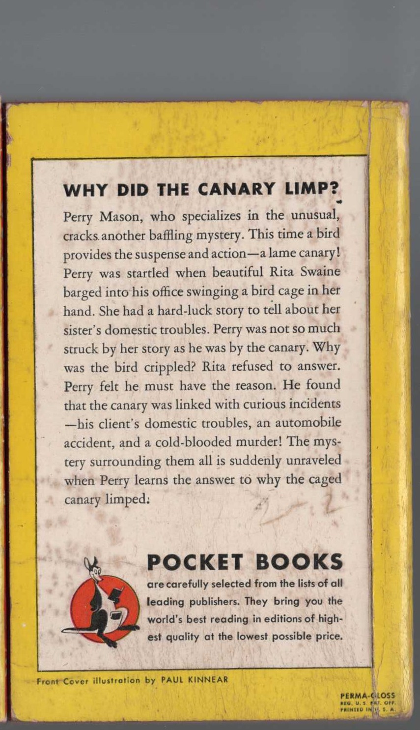 Erle Stanley Gardner  THE CASE OF THE LAME CANARY magnified rear book cover image