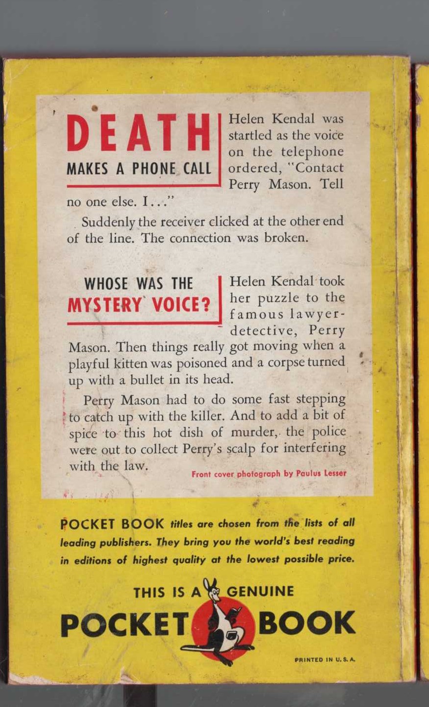 Erle Stanley Gardner  THE CASE OF THE CARELESS KITTEN magnified rear book cover image