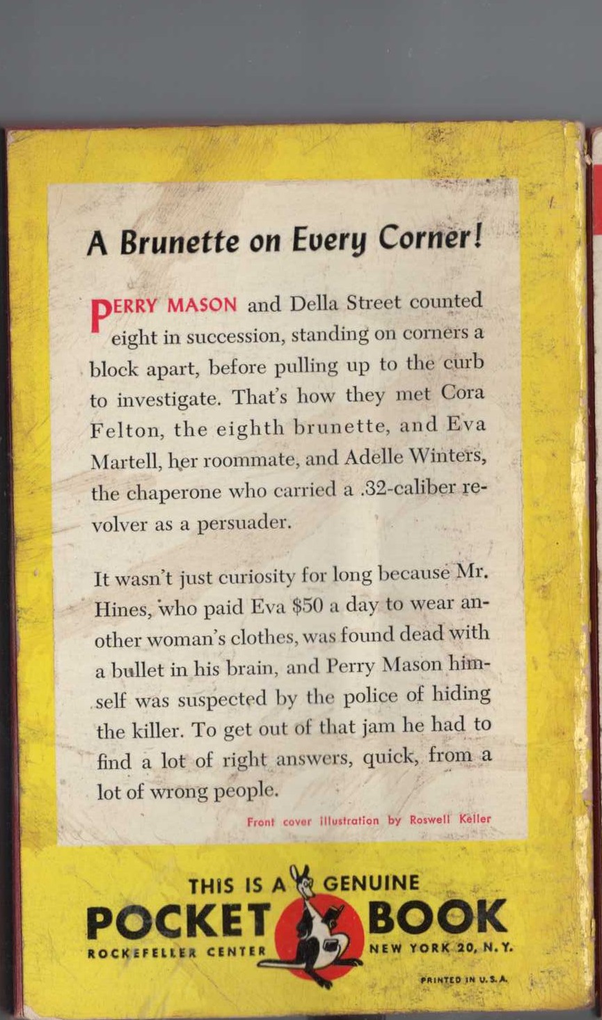 Erle Stanley Gardner  THE CASE OF THE BORROWED BRUNETTE magnified rear book cover image