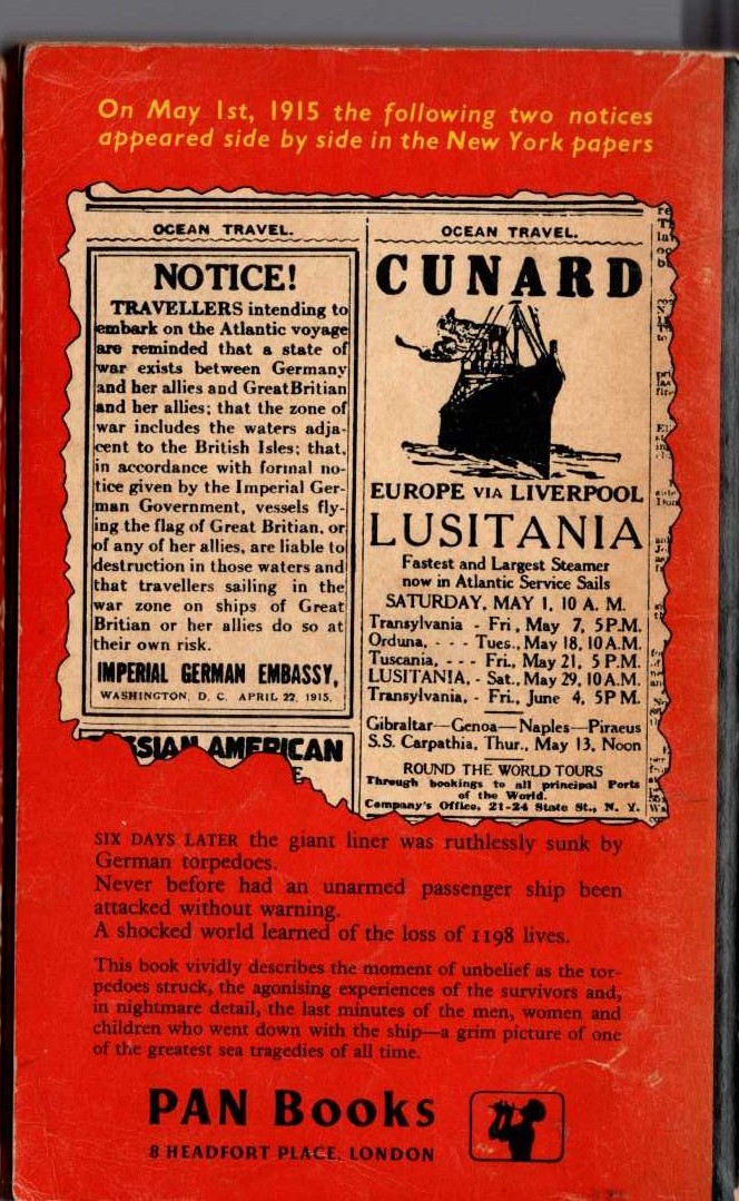 THE LAST VOYAGE OF THE LUSITANIA magnified rear book cover image