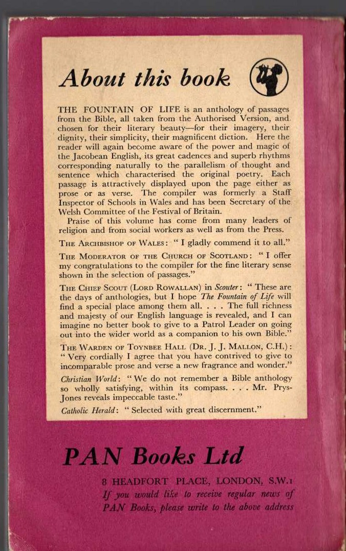 A.G. Prys-Jones (Selects_and_arranges) THE FOUNTAIN OF LIFE. Prose and Verse from the Bible magnified rear book cover image