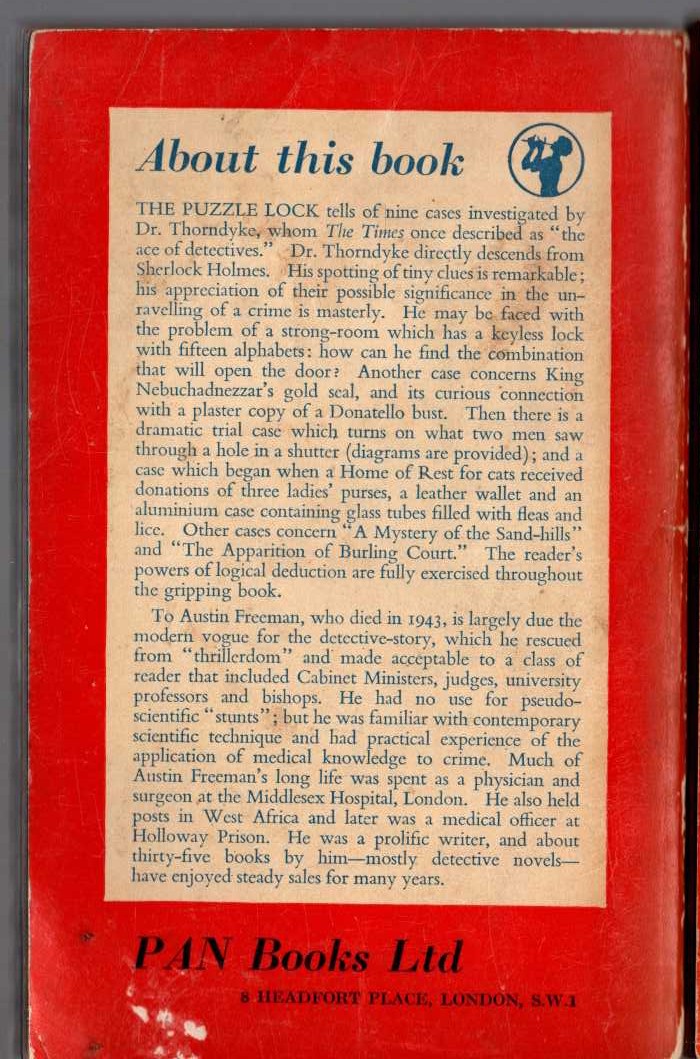 R.Austin Freeman  THE PUZZLE LOCK magnified rear book cover image
